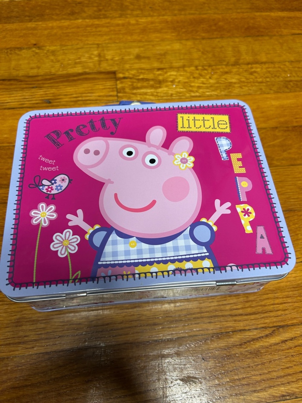 Peppa Pig Bright Pink Metal Lunchbox with Purple Trim